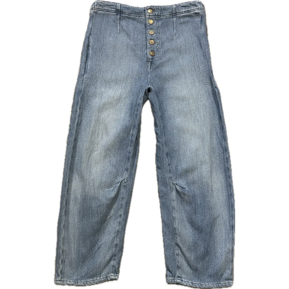 We The Free Cropped Barrel Jeans Exposed Button Fly 27 Light Wash Boho
